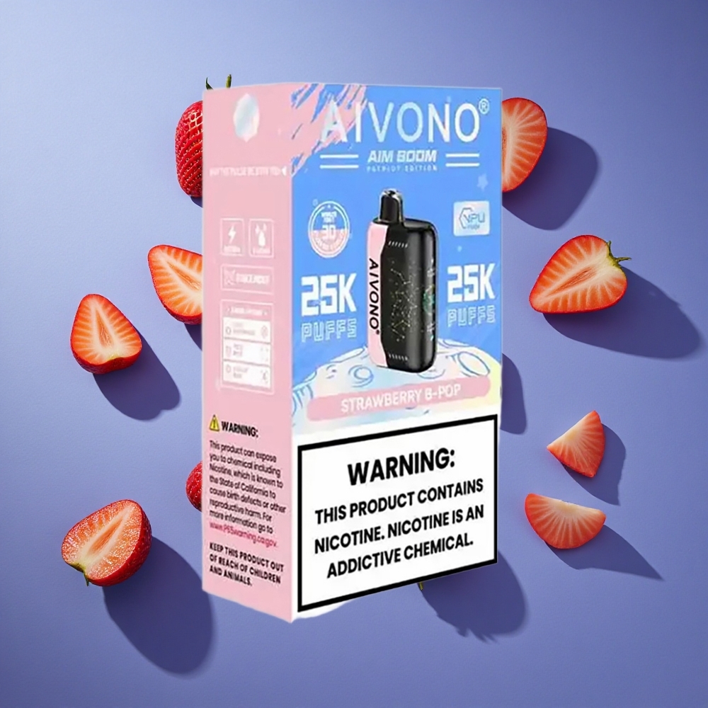 Fragola B Pop Aivono Aim Boom 25000 Puffs 28ml Capacità E-Liquido Italia vape