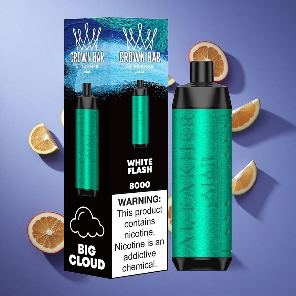 Bianco Flash Al Fakher Crown Bar 8000 Ricarica USB Type-C Italia vape