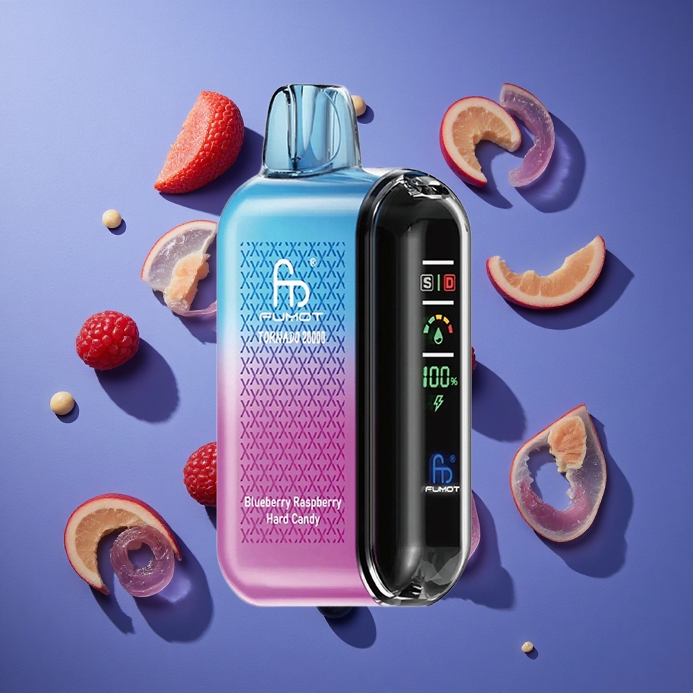 Caramelle dure al mirtillo e lampone Fumot Tornado 20000 Puffs Dual Mesh Coil Italia vape