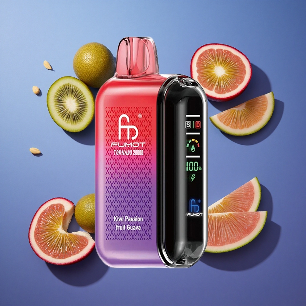 Kiwi Frutto della Passione Guava Fumot Tornado 20000 Puffs Doppia Bobina Mesh Italia vape