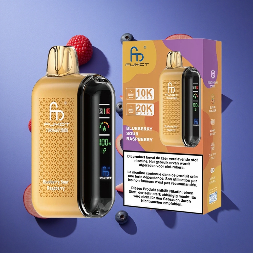Mirtillo Lampone Acido Fumot Tornado 20000 Puffs Capacità 20ml Italia vape