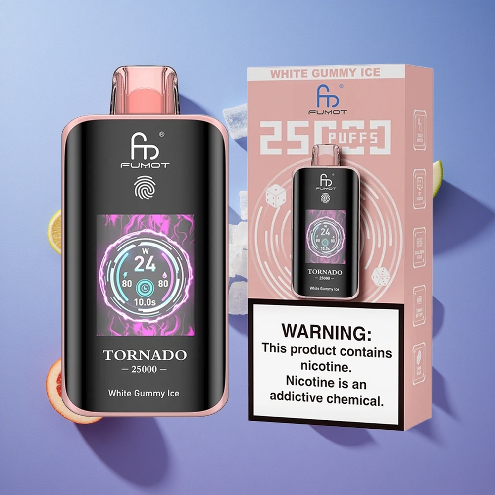 Gommoso Bianco Ghiaccio Fumot Tornado 25000 Puffs Schermo HD Italia vape