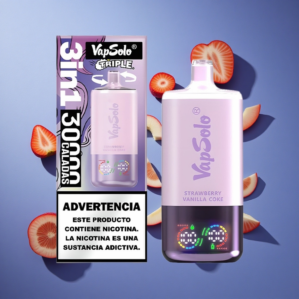 Fragola Vaniglia Coca VapSolo Triple 30000 Puffs 3 Serbatoi Italia vape